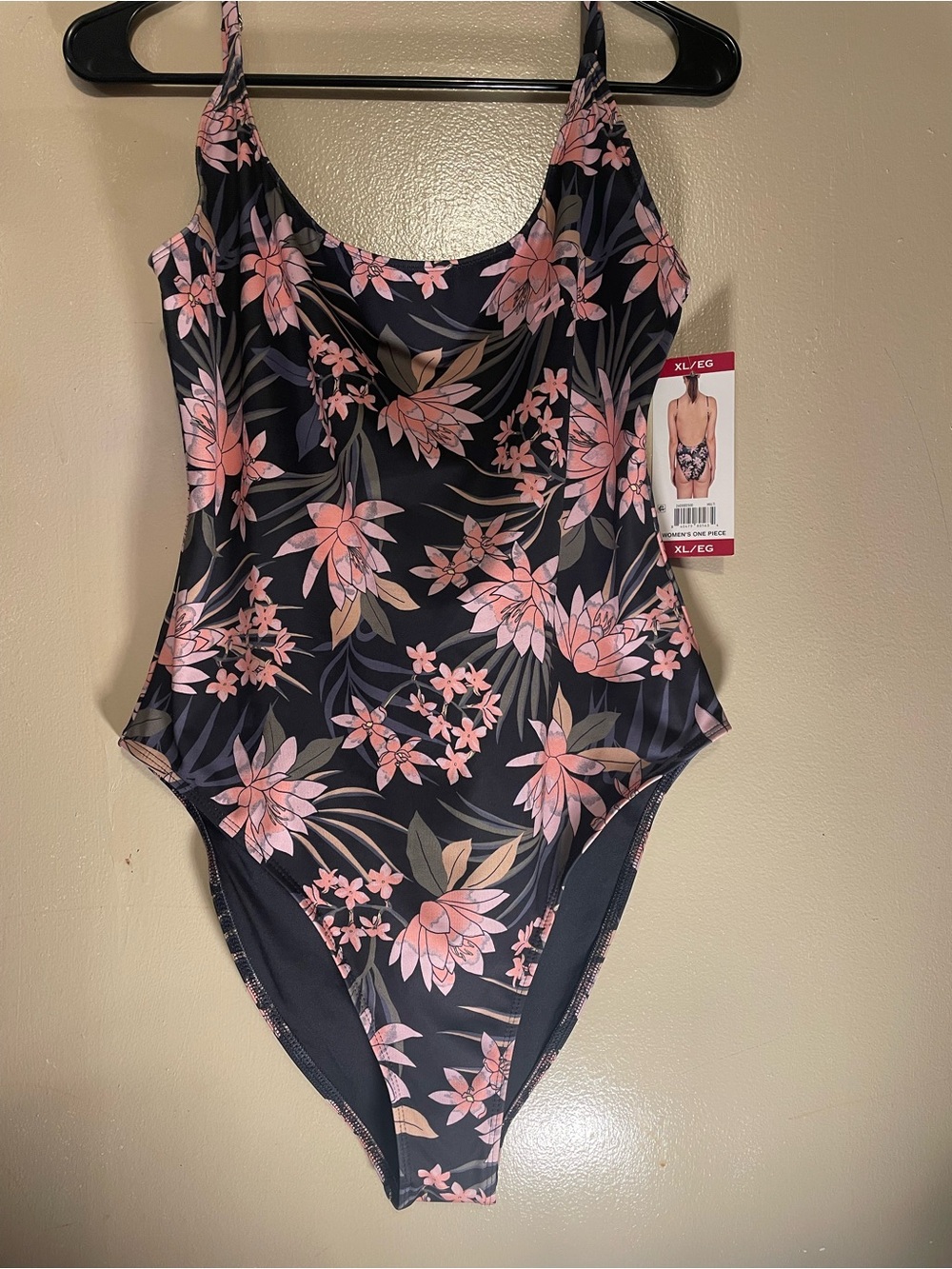 Billabong Black One-Piece Swimsuit with Pink Floral Print
